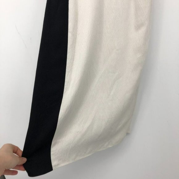 HELMUT LANG TWISTED DRAPE GRAINED VISCOSE LEATHER  TRIM DRESS Black White - Picture 12 of 16